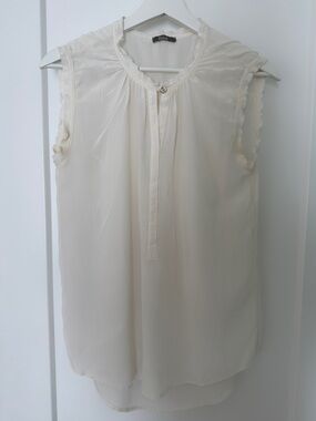 Dixie Ivory Sleeveless Ruffle Blouse Size Small Romantic Sheer Top